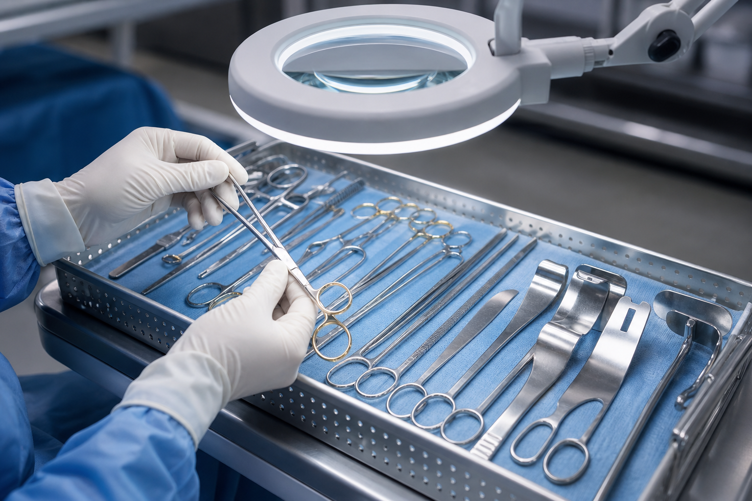Surgical instrument trays under inspection